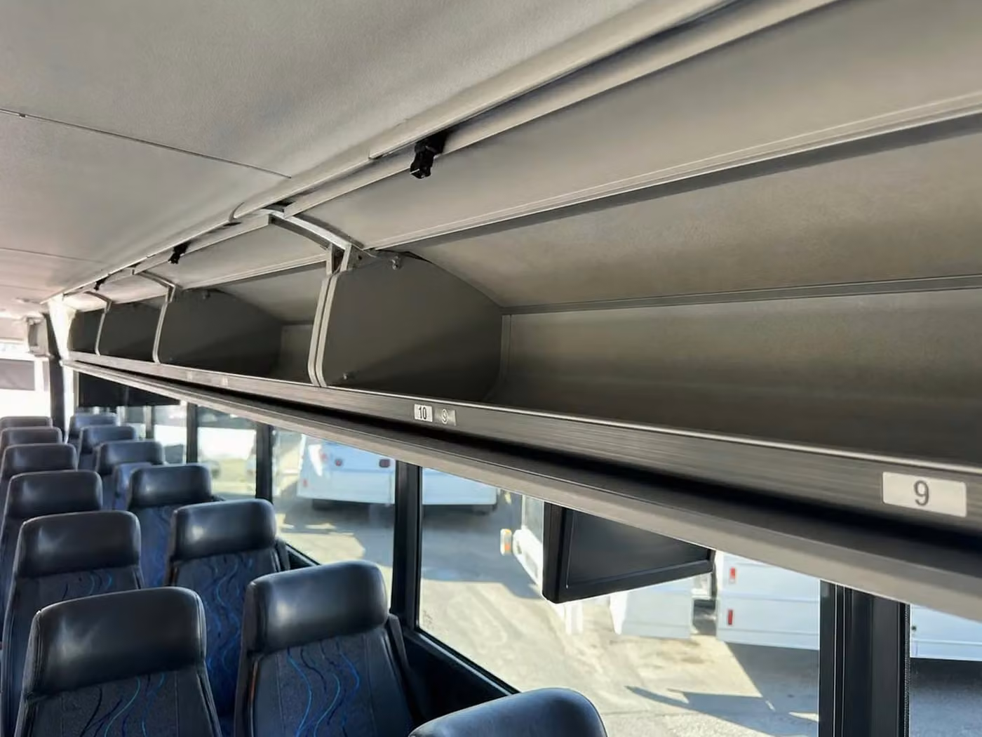 menlo park 56 passenger charter bus overhead storage